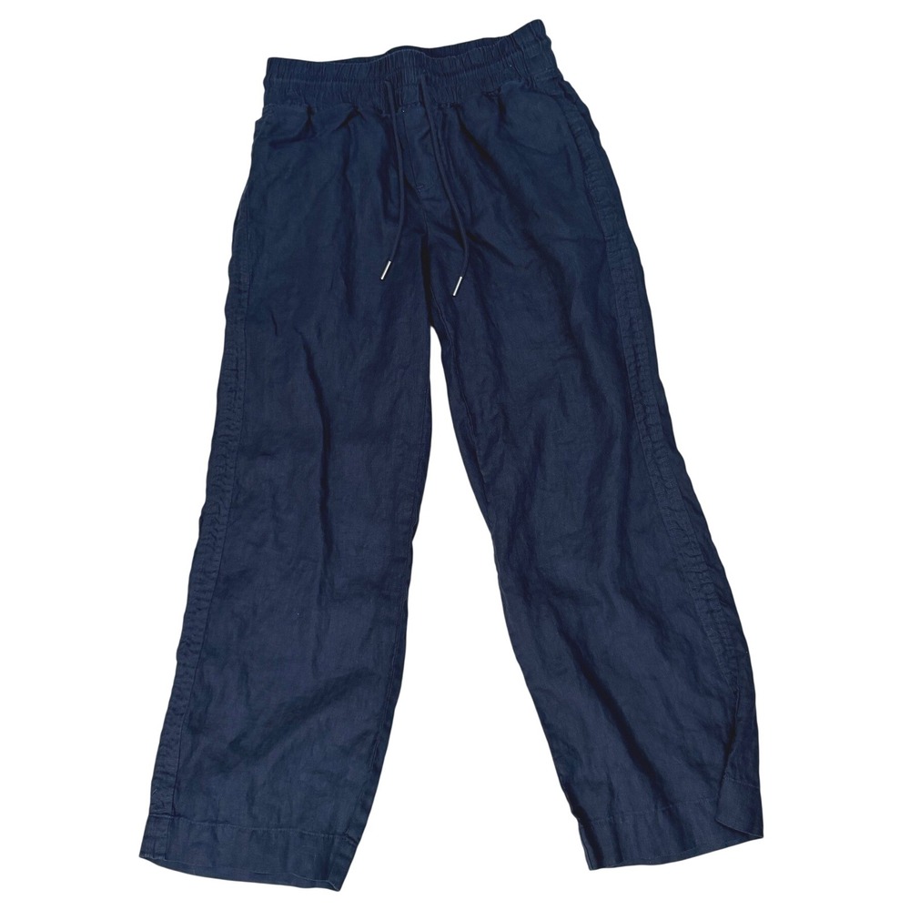 Quince 100% European Linen Wide Leg Pants Navy Blue M Elastic Drawstring Waist